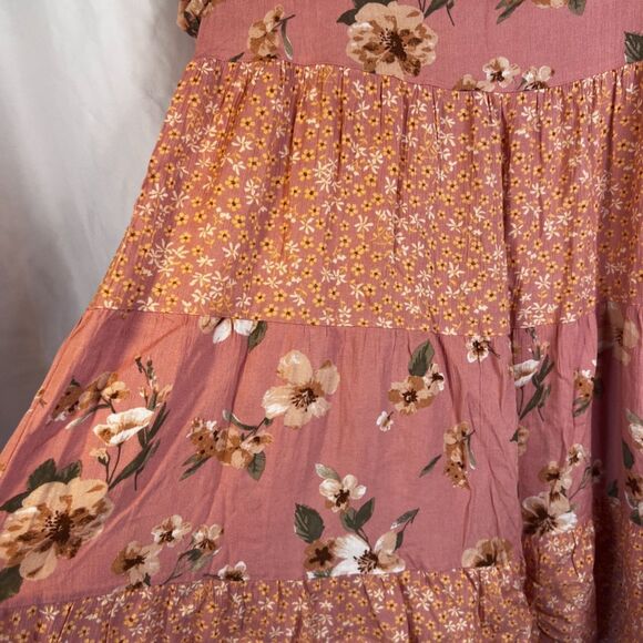 Oddy Floral Print Babydoll Dress Ruffled Flutter Sleeve Tiered Mini Size Small - Picture 4 of 9